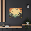 Nocturnal Haunt: Large Stretched Canvas Wall Art 40" x 30" - Halloween Moonlit Nightmare, Skeletal Horrors Graphic Illustration