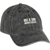 Stonewashed Black Baseball Cap with Rise & Shine Mother Cluckers Design and Rooster Motif  from Primitives by Kathy