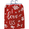 Floral Design Red & White I Love Us Cotton Kitchen Dish Towel 28x28 from Primitives by Kathy