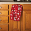 Floral Design Red & White I Love Us Cotton Kitchen Dish Towel 28x28 from Primitives by Kathy