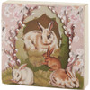 Vintage Bunny Rabbits Design & Soft Floral Pattern Decorative Wooden Block Sign 4x4 from Primitives by Kathy