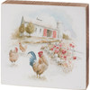 Barnyard Roosters Decorative Wooden Block Sign - Rustic Watercolor Farmhouse Décor 4x4 from Primitives by Kathy