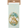 Spring Themed Cotton Kitchen Dish Towel - Blue Bunny Rabbit With Floral Print 18x28 from Primitives by Kathy