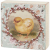 Decorative Wooden Block Sign Decor - Spring Chick - Floral Wreath Design 3x3 from Primitives by Kathy