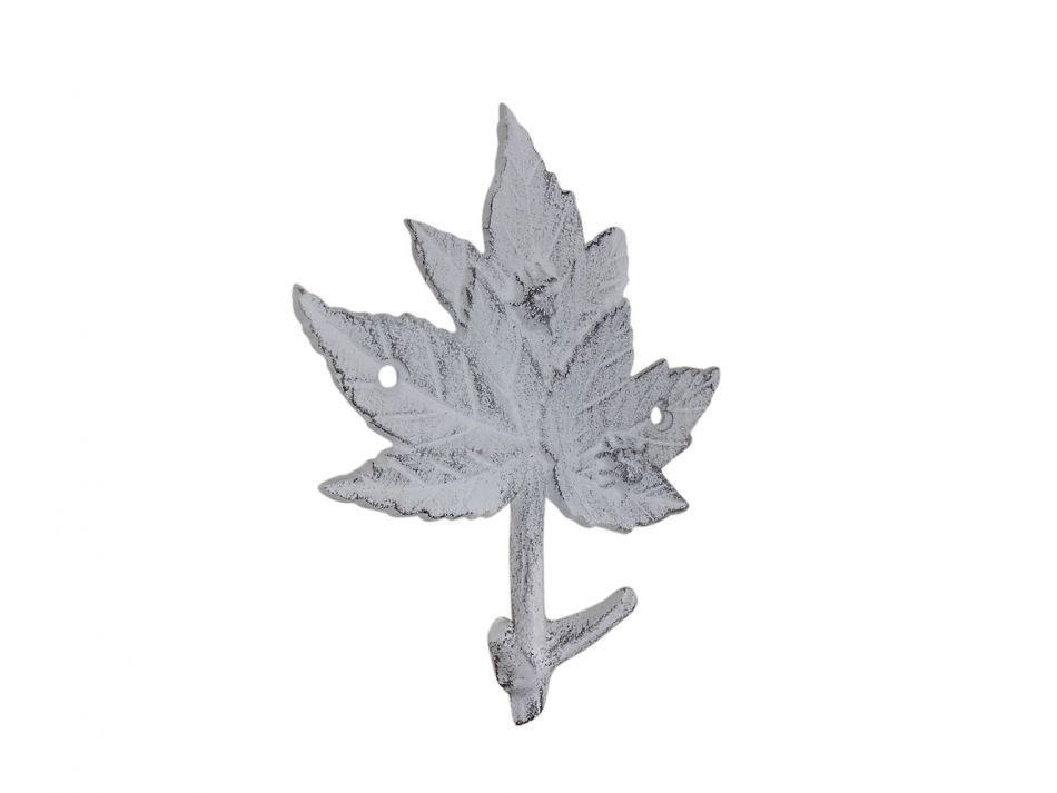 Handcrafted Whitewashed Cast Iron Maple Tree Leaves Decorative Metal Tree Branch Hooks