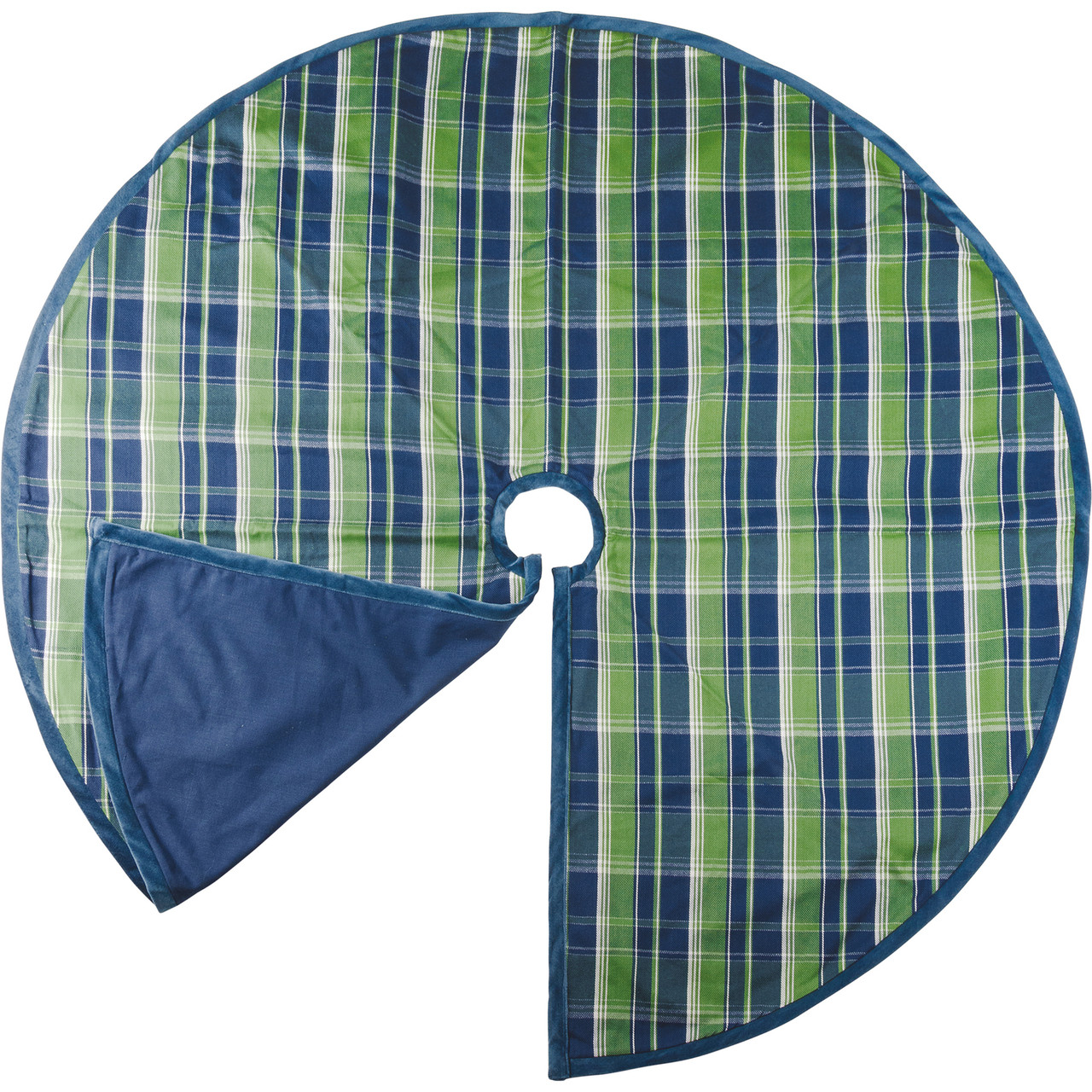 Large Christmas Tree Skirt - Green & Blue Plaid Design 52 Inch Diameter  from Primitives by Kathy - Cherryland Sales