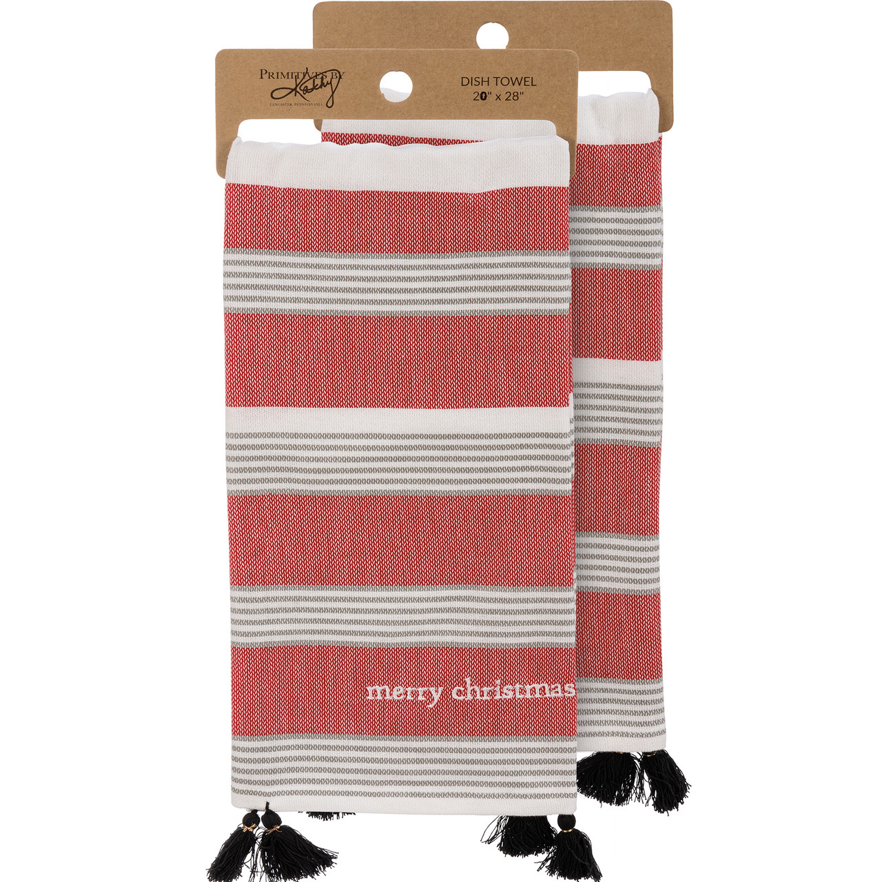 Red and White Kitchen Towels Cotton Dish Towels Striped 