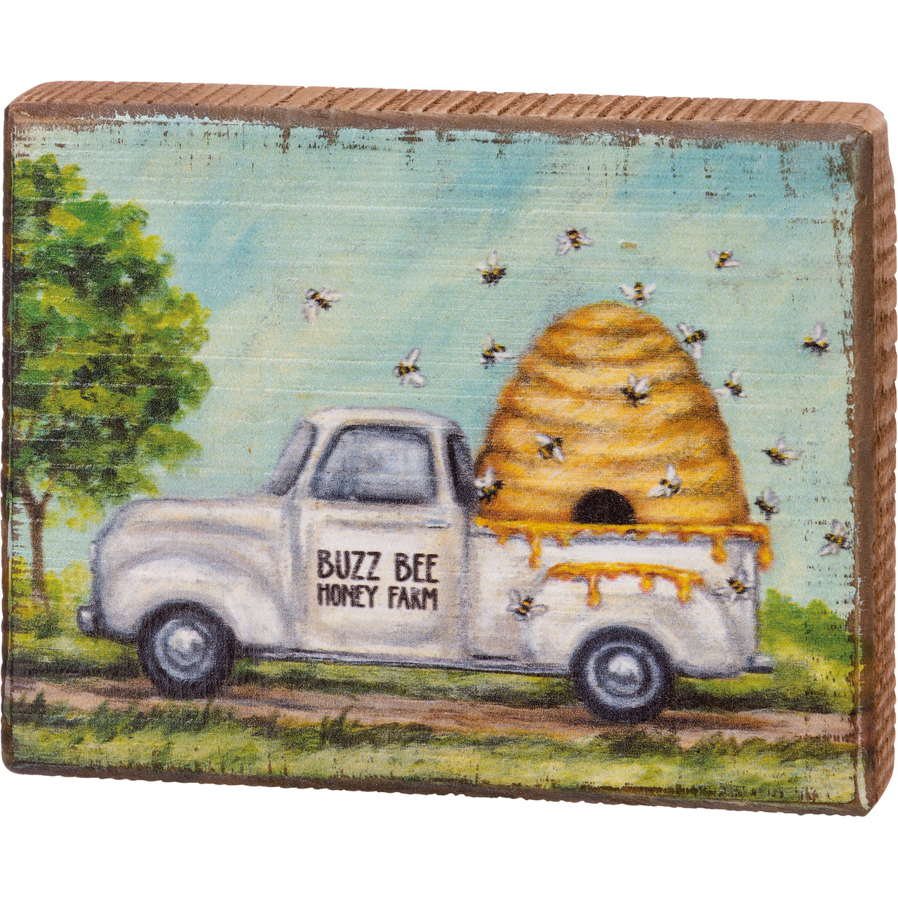 Honey Bee Chunky Wood Block Decor