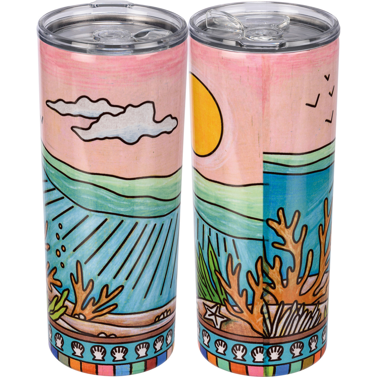 Colorful Wood Burn Art Coral & Ocean Stainless Steel Coffee Tumbler Thermos  20 Oz from Primitives by Kathy - Cherryland Sales