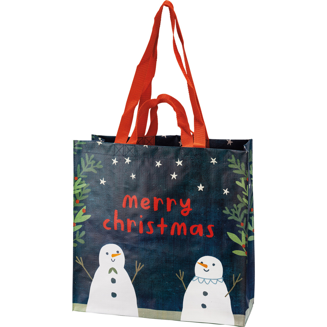 Merry Christmas Happy Snowman & Starry Night Double Sided Marked Tote Bag  from Primitives by Kathy