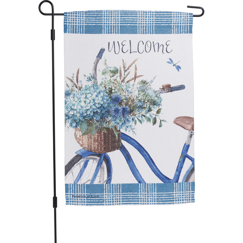 Decorative Double Sided Polyester Garden Flag - Welcome Bike With Floral Bouquet Basket 12x18 from Primitives by Kathy
