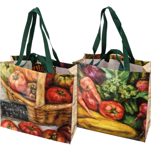 Double Sided Market Tote Bag - Colorful Garden Veggies Basket from Primitives by Kathy