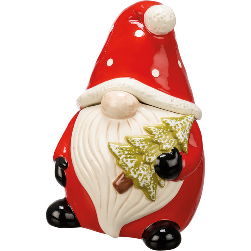 Ceramic Santa Gnome Holding Pine Tree Cookie Jar 10 Inch from Primitives by Kathy