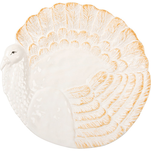 Decorative White Turkey Ceramic Serving Plate - 10 Inch - Fall & Harvest Collection from Primitives by Kathy