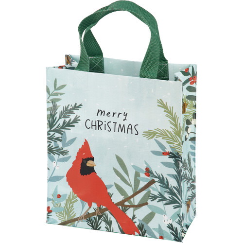 Double Sided Reusable Daily Tote Bag - Merry Christmas - Red Cardinal On Tree Branch from Primitives by Kathy