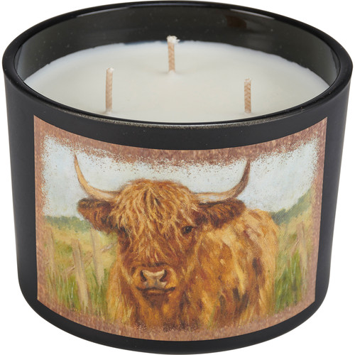 3 Wick Jar Candle - Farmhouse Highland Cow - Sea Sage & Salt Scent - 14 Oz - 30 Hours from Primitives by Kathy