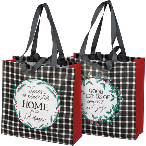 Double Sided Holly Wreath Design Home For The Holidays Market Tote Bag from Primitives by Kathy
