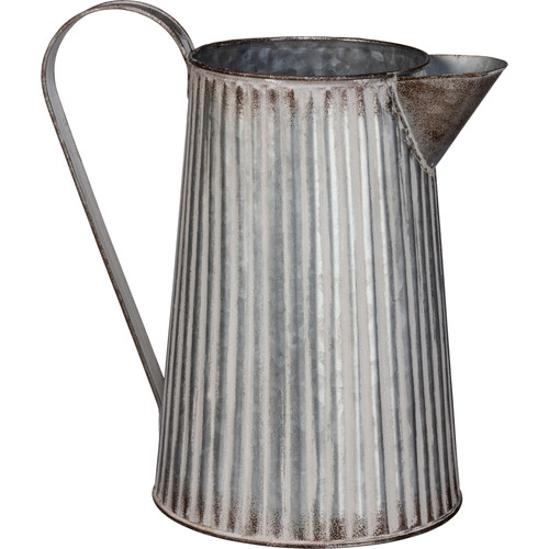 Galvanized Ribbed Sides Rustic Metal Pitcher from Primitives by Kathy