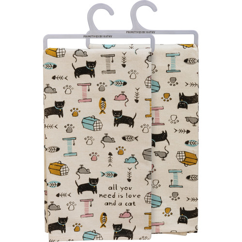 Cat Lover All You Need Is Love And A Cat Cotton Dish Towel 20x26 from Primitives by Kathy