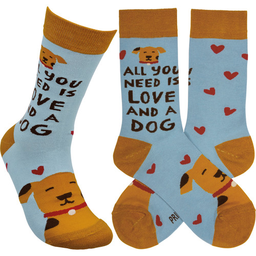 Dog Lover All You Need Is Love And A Dog Colorful Cotton Socks from Primitives by Kathy