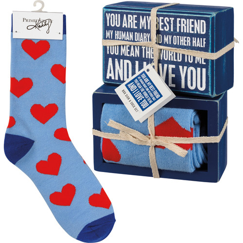You Are My Best Friend I Love You Decorative Wooden Box Sign & Socks Set from Primitives by Kathy