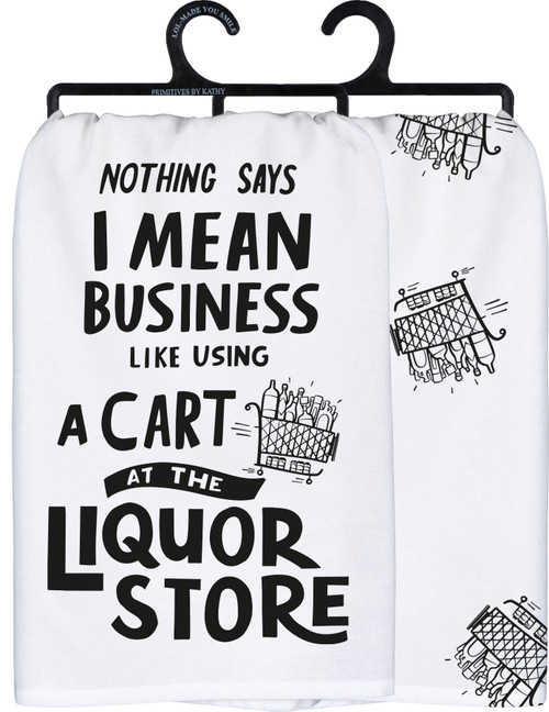 Using A Cart At The Liquor Store Cotton Dish Towel 28x28 from Primitives by Kathy