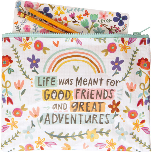 Colorful Floral Design Good Friends And Great Adventures Zipper Wallet Handbag from Primitives by Kathy