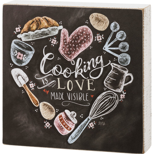Cooking Utensils Heart Design Cooking Is Love Made Visible Decorative Wooden Chalk Art Box Sign from Primitives by Kathy