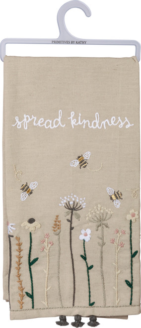 Floral & Bumblebee Spread Kindness Cotton Dish Towel 20x26 from Primitives by Kathy