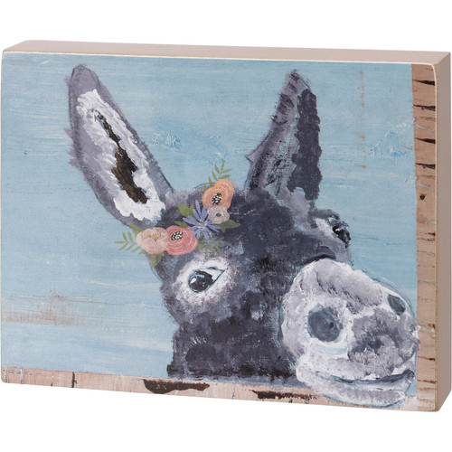 Donkey Face With Floral Detail Decorative Wooden Box Sign Décor 6 Inch from Primitives by Kathy