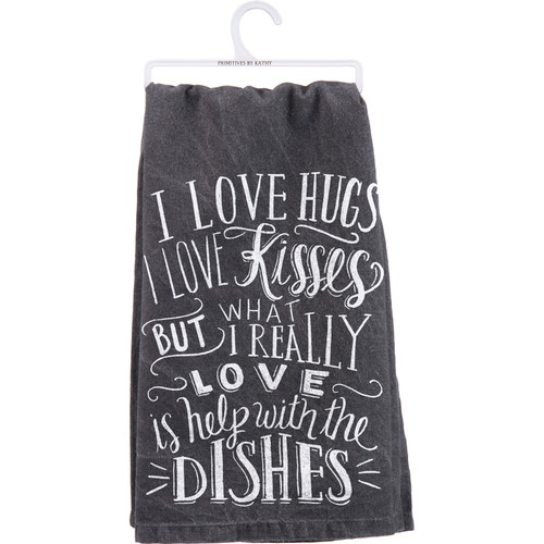 Hugs & Kisses & Help With The Dishes Cotton Dish Towel 28x28 from Primitives by Kathy