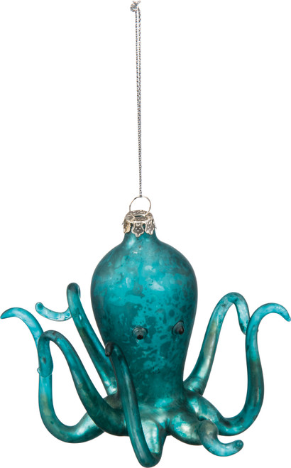 Blue Octopus Hanging Glass Christmas Ornament from Primitives by Kathy