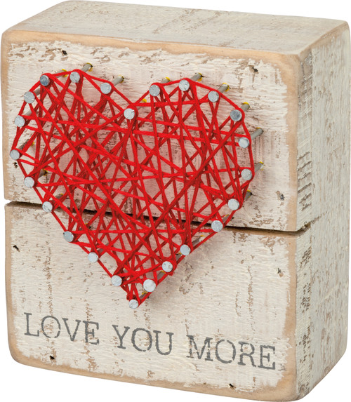 Red Heart Love You More Decorative String Art Wooden Box Sign from Primitives by Kathy