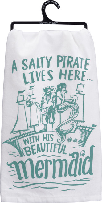 A Pirate & His Beautiful Mermaid Cotton Dish Towel from Primitives by Kathy