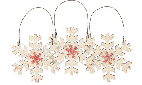 Set of 3 Snowflake Design Wooden Hanging Christmas Ornaments 3.5 Inch from Primitives by Kathy