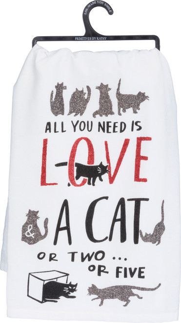 All you Need Is Love And A Cat Or Two Cotton Dish Towel from Primitives by Kathy