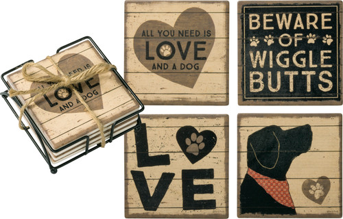 Dog Lover All You Need Is Love And A Dog Absorbent Drink Coaster Set of 4 from Primitives by Kathy