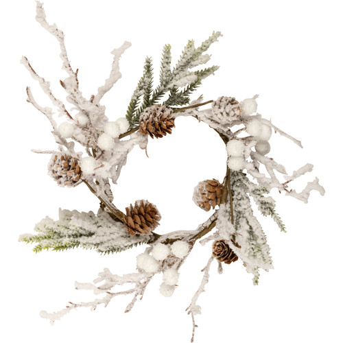 Artificial Candle Ring Wreath- Flocked Snowball Design 10 Inch Diameter from Primitives by Kathy
