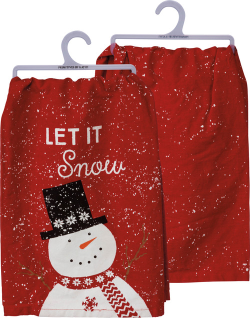 Snowman In Top Hat Let It Snow Cotton Dish Towel 28x28 from Primitives by Kathy