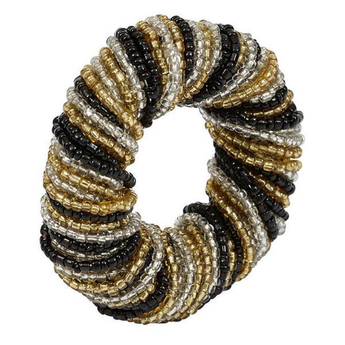 Black Clear & Gold Glass Beaded Napkin Ring from Design Imports