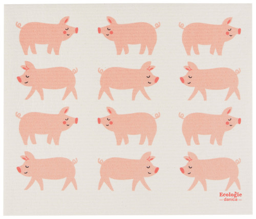 Pink Pigs Print Reusable Compostable Swedish Countertop Dish Drying Mat 14x12 by Ecologie from Now Designs