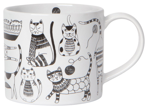 Stoneware Coffee Mug In A Box - Cat Lover Purr Party White & Black 14 Oz by Danica Jubilee from Now Designs