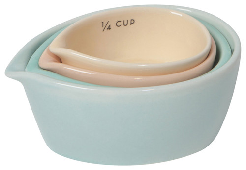 Set of 4 Pastel Colored Nesting Stoneware Measuring Cups from Now Designs