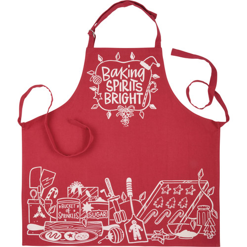 Red Cotton Christmas Baking Spirits Bright Apron - 27.50 Inch x 28 Inch from Primitives by Kathy