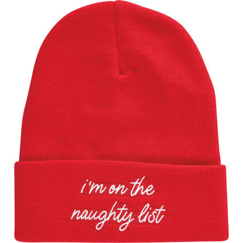 Primitives by Kathy's Fully Embroidered Red & White I'm On The Naughty List Beanie - From the Christmas Collection (One Size Fits Most)