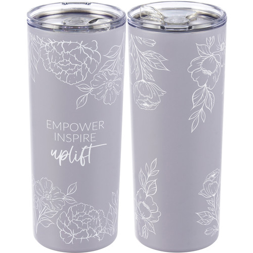 Stainless Steel Coffee Tumbler Thermos With Lid - Empower Inspire Uplift - Elegant Floral Design 20 Oz from Primitives by Kathy