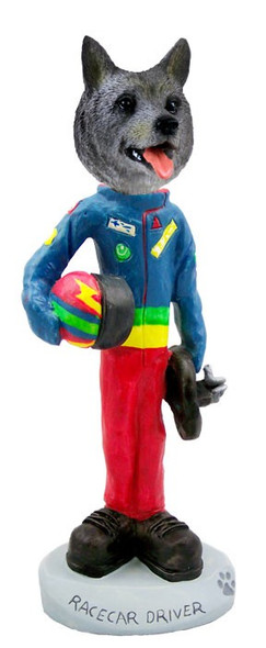 Norwegian Elkhound Racecar Driver Doogie Collectible Dog Figurine