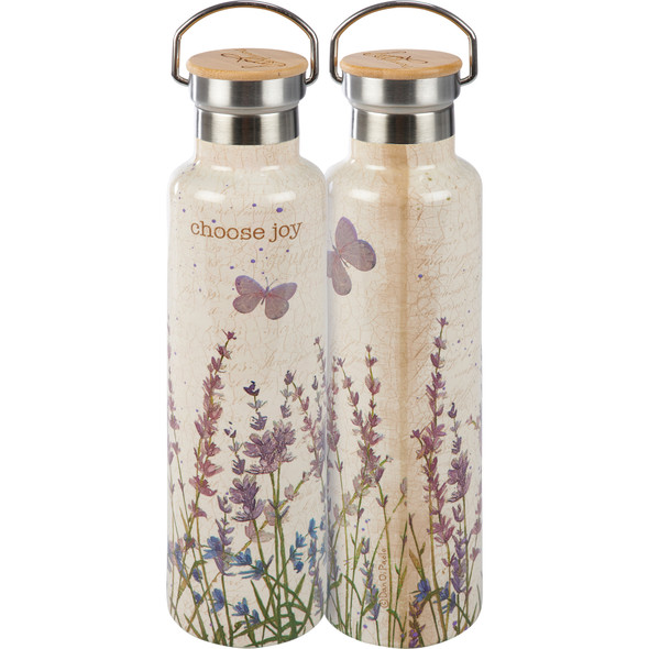 Stainless Steel Insulated Water Bottle Travel Thermos - Choose Joy - Floral Butterfly Design 25 Oz from Primitives by Kathy