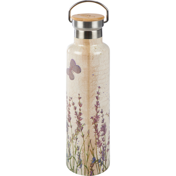 Stainless Steel Insulated Water Bottle Travel Thermos - Choose Joy - Floral Butterfly Design 25 Oz from Primitives by Kathy