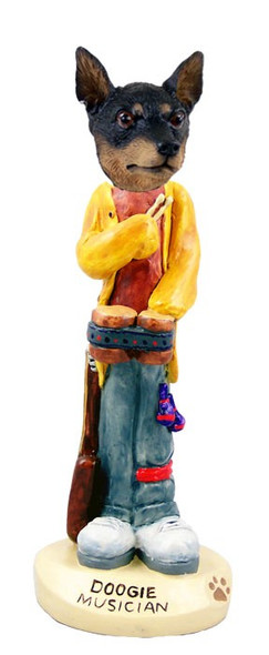Tan & Black Miniature Pinscher Musician Doogie Collectible Dog Figurine